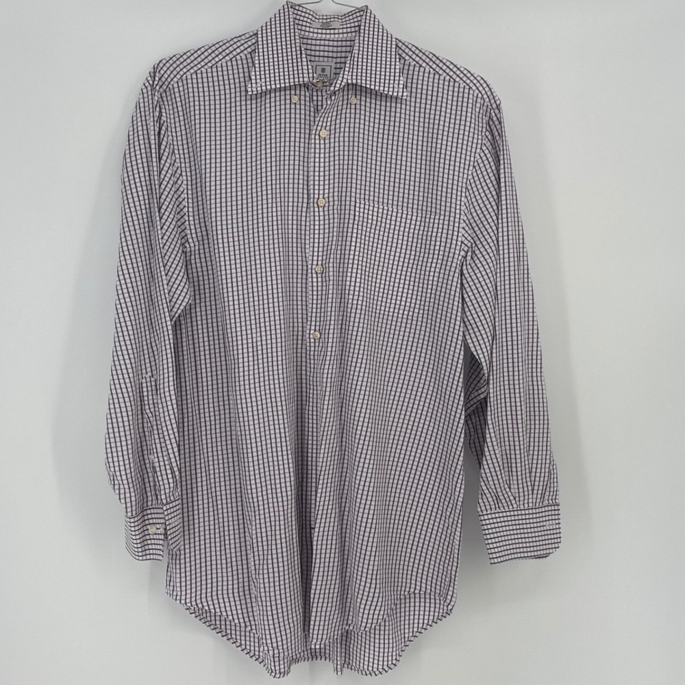 Peter Millar Button Down Shirt Mens Medium Purple White Tattersall Check Cotton